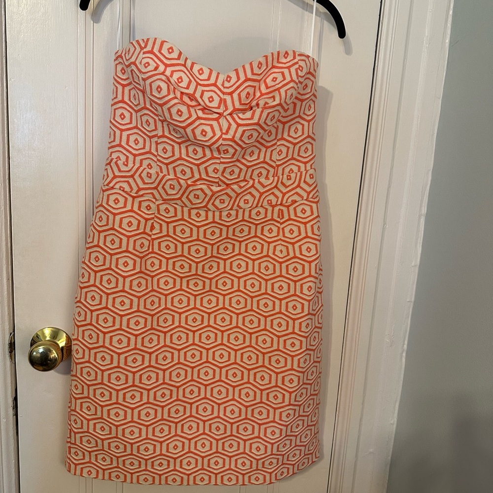 Trina Turk geometric, orange strapless dress